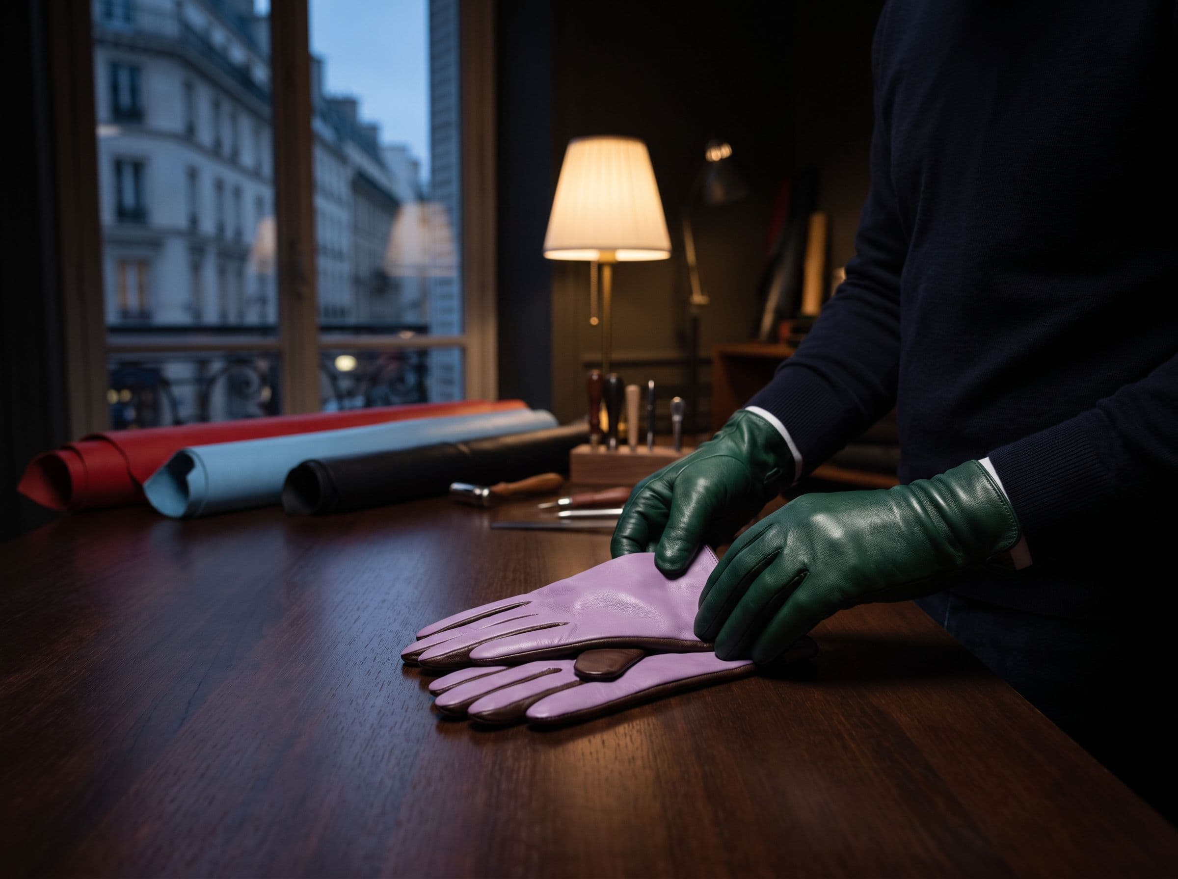 Gros plan sur le cuir des gants